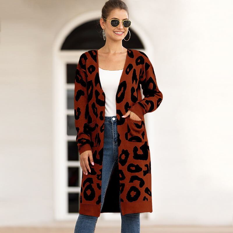 Leopard Print Oversized Cardigan Sweater