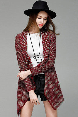 Patchwork Irregular Long Sleeves V-neck Regular Cardigan
