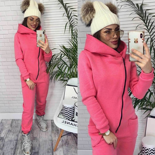 Warm Hooded Blouse Long pants Set