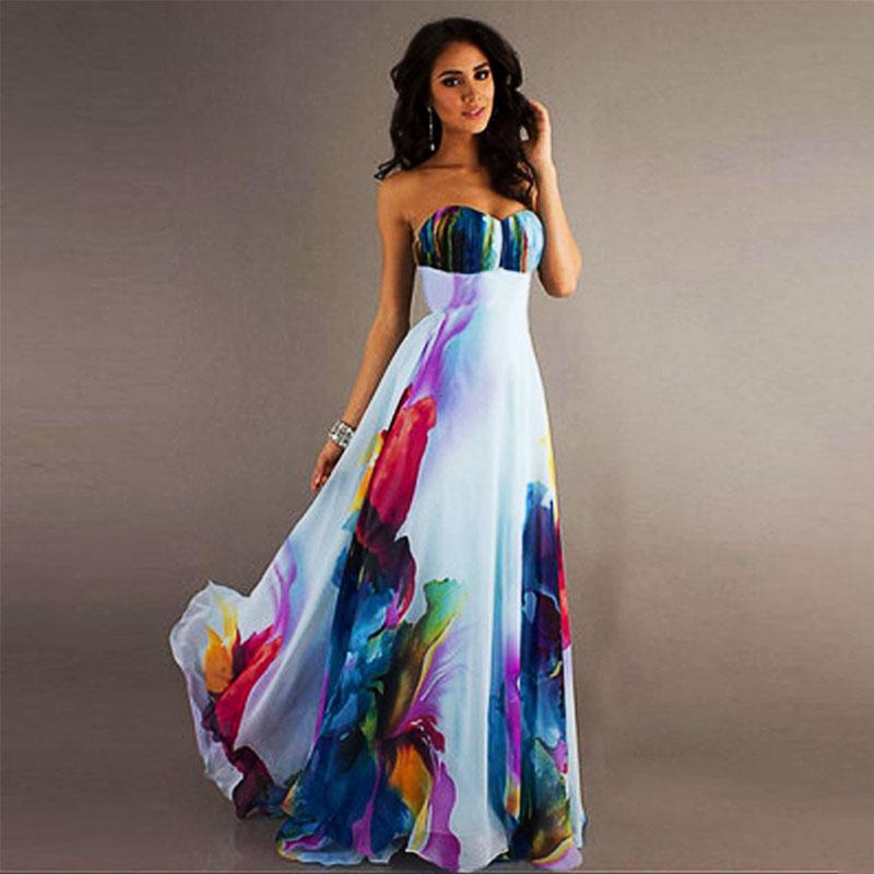 Ink?Floral?Empire?High?Waist?Strapless?Large?Hem?Long?Maxi?Dress