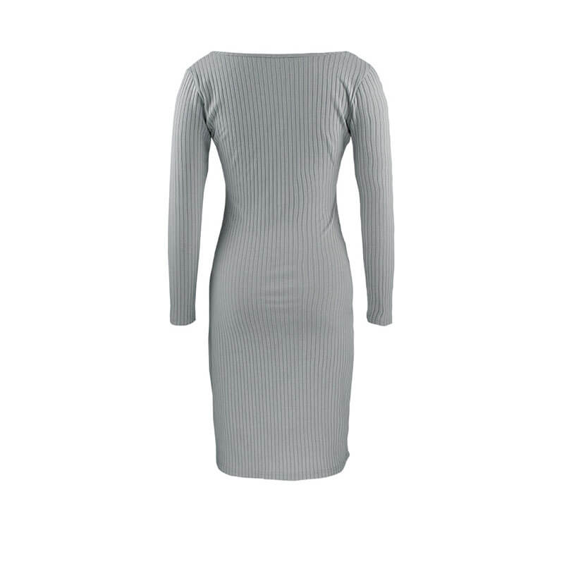 Square Neck Ribbed OL Midi Dress