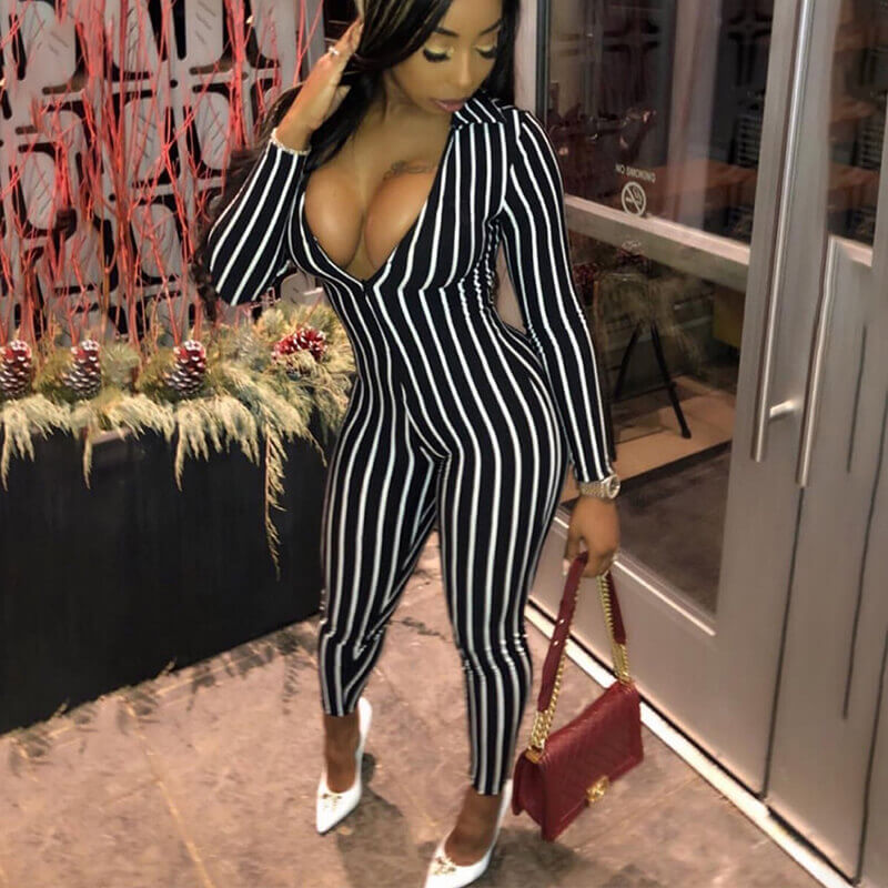 Fluorescent Color Striped V-neck Jumpsuit