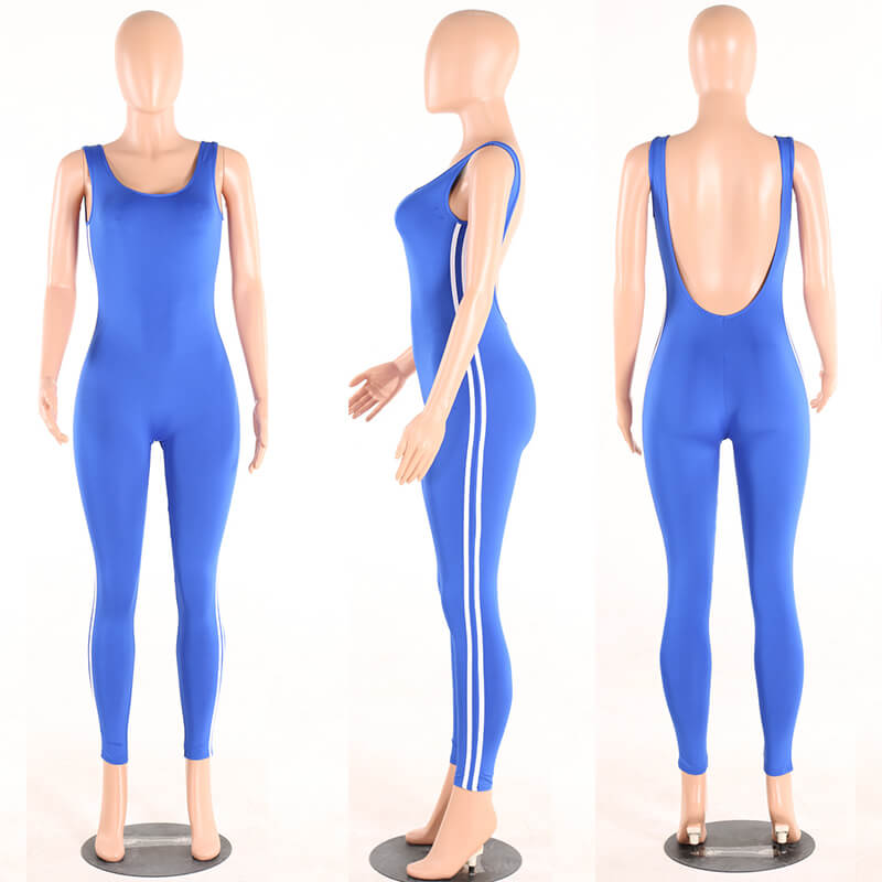 Stripe Onepiece Backless Skinny Sport Jumpsuits