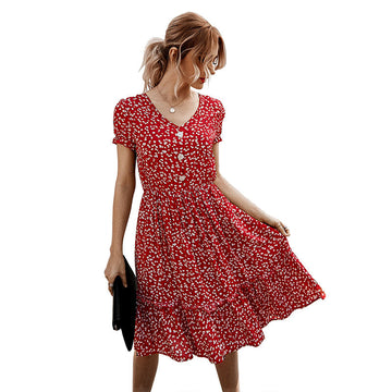 Short Sleeve Floral Knee Length Dress