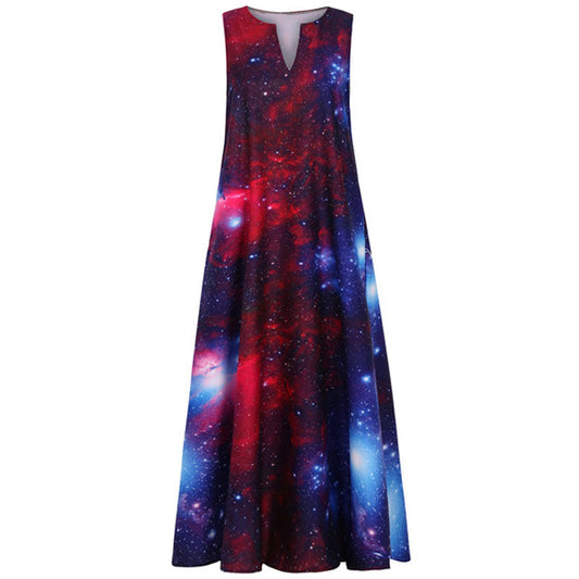 Sleeveless Galaxy Loose A Line Long Dress