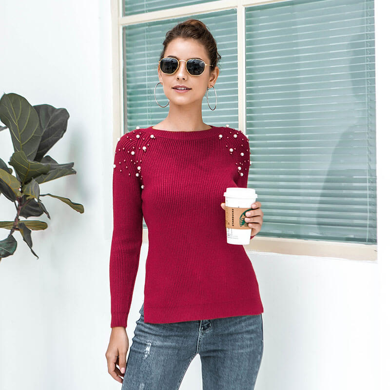 Pearls Pure Color Knitting Sweater