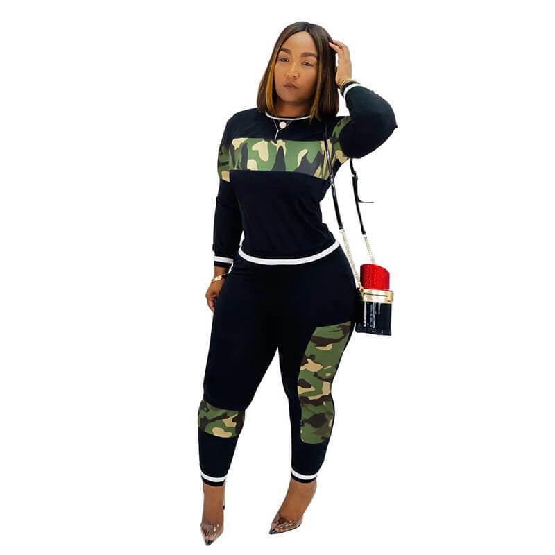 Patchwork Crop Top Leopard Pencil Pants Set