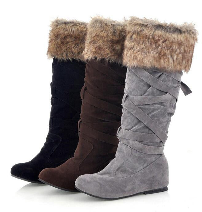 Fashion Increased  Fur Cross Strap High Snow Boots