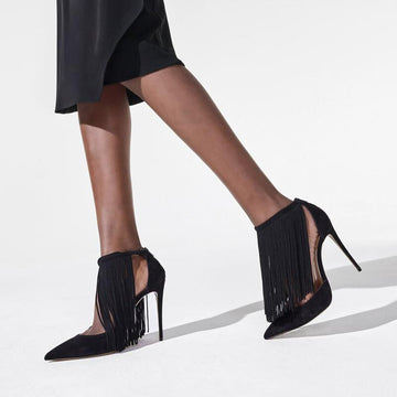 Sexy Suede Point Toe Fringe Buckle High Heels