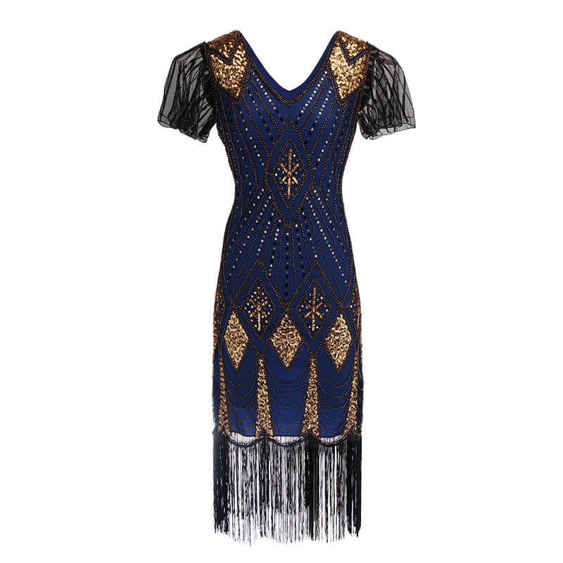 Plus Size Sequin Fringe Tuxedo Dress