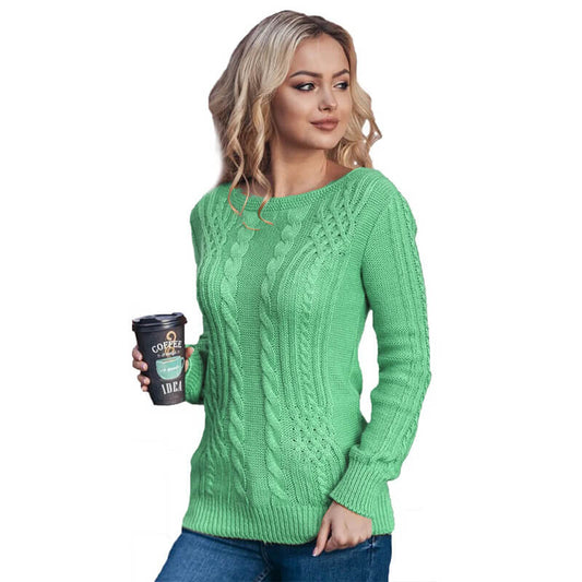 Solid Cable Knitted Pullover Sweater