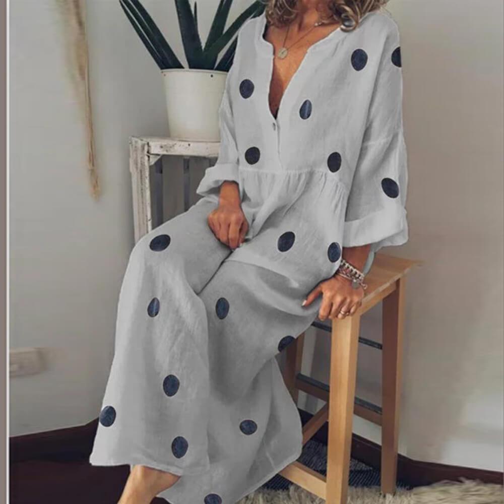 Retro Polka Dots Empire Waist Long Dress