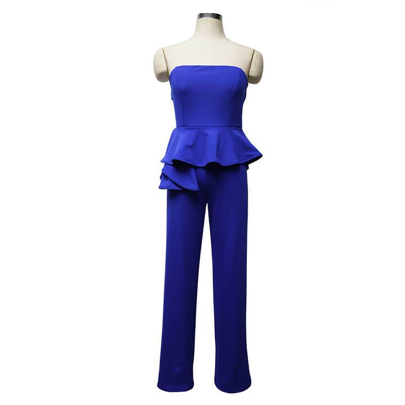 Solid Ruffle Hem Tube Jumpsuit