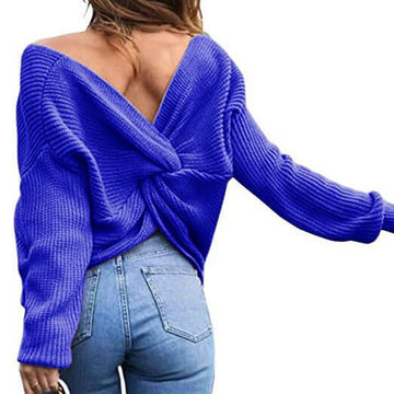 Crewneck Open Back Pullover Sweater