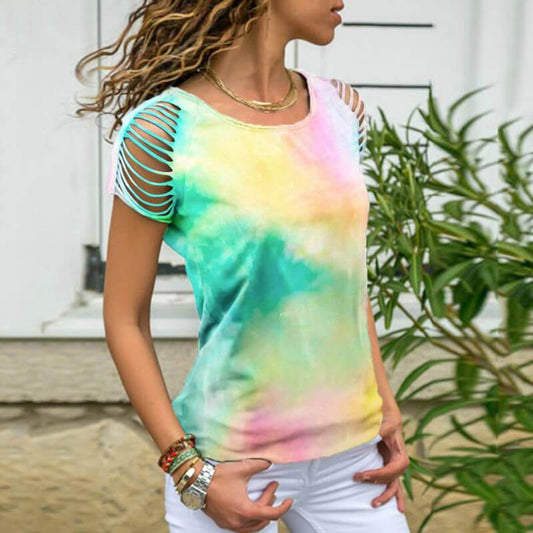 Multicolor Hollow Out T-shirt