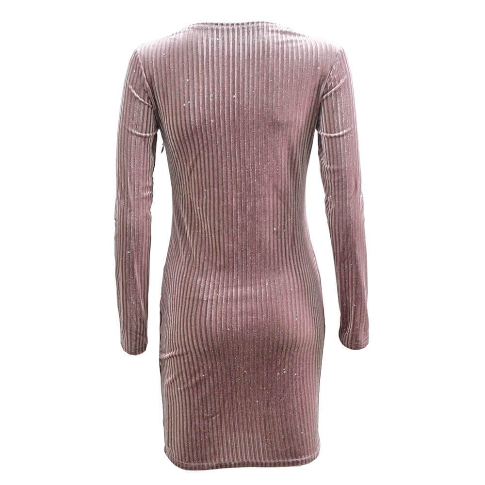 Velveteen Mock Neck Ribbed Bodycon Short Dress