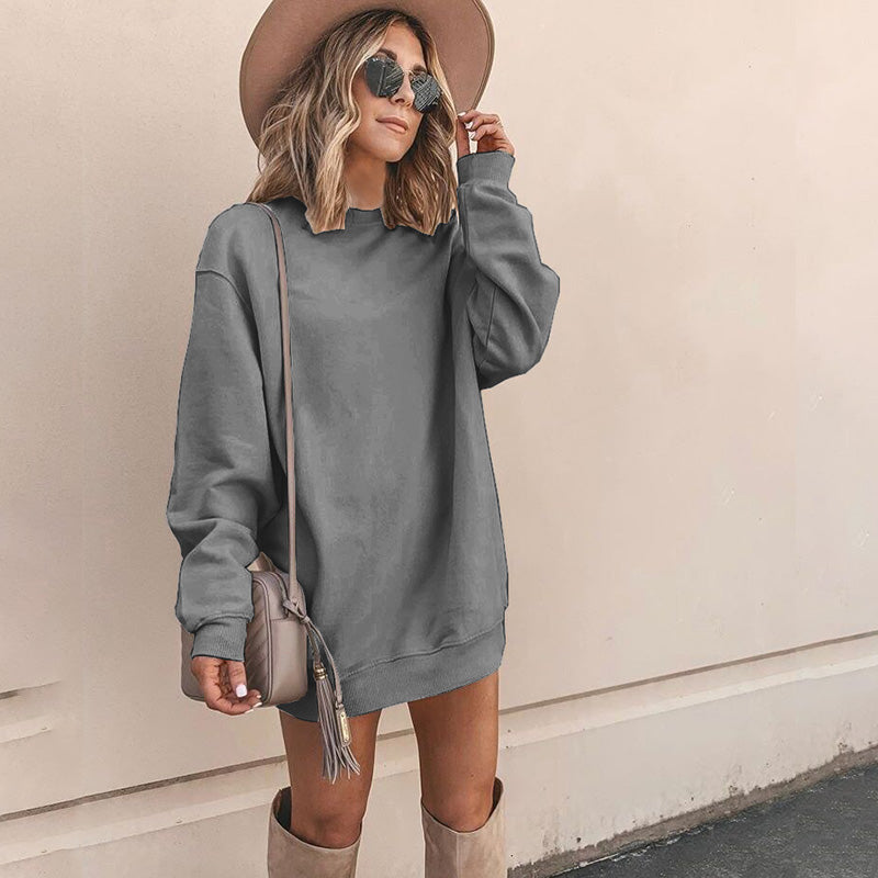 Long Sleeve Simple Loose Plain Sweatshirt Dress