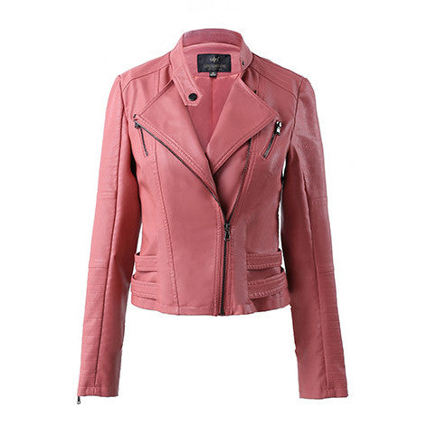 Lapel Stand Collar Zipper Slim Crop Jacket