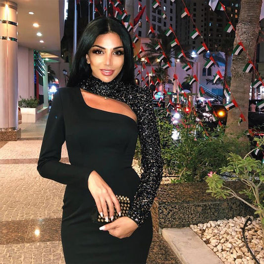 Party Sequin Cutout Long Sleeve Midi Dress