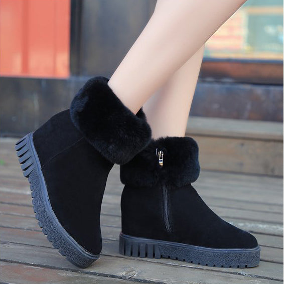 Round Toe Inside Wedge Heel Fur Decoration Anti-skid Short Snow Boots