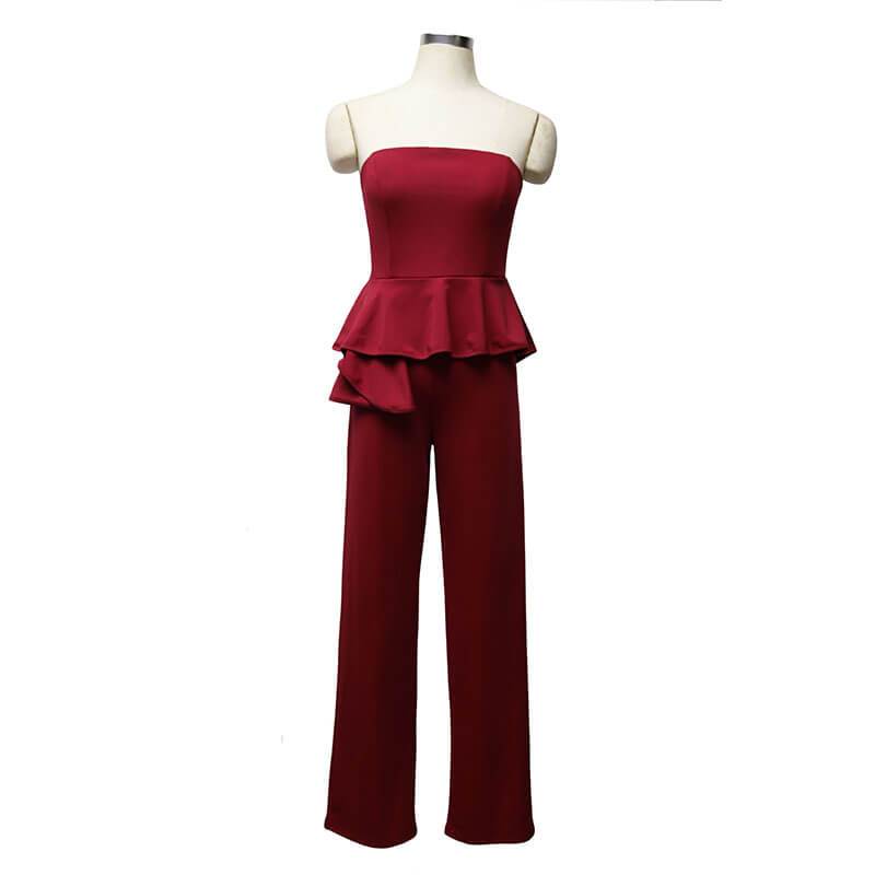 Solid Ruffle Hem Tube Jumpsuit