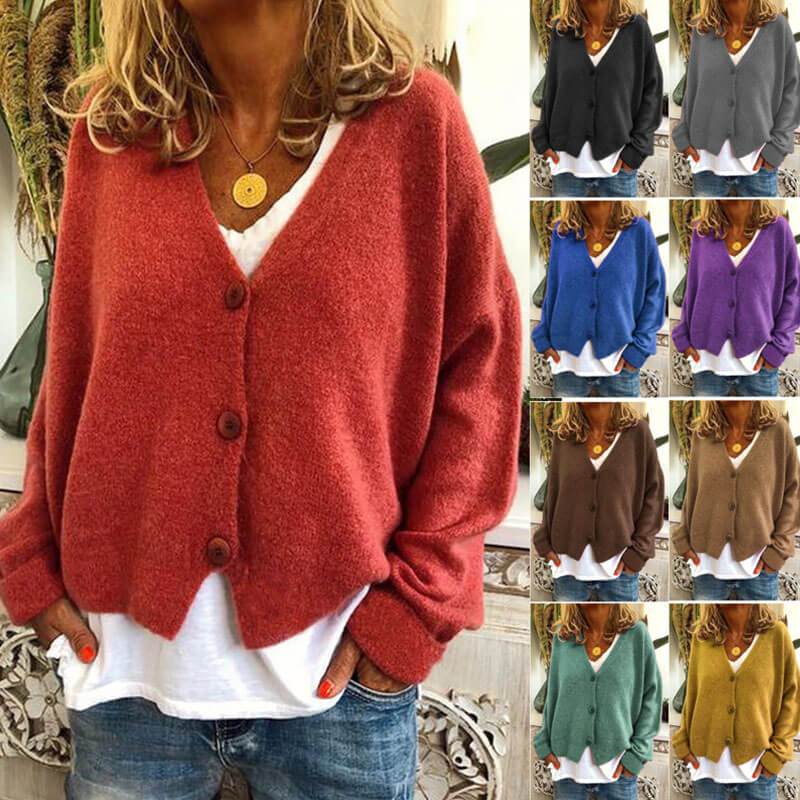 Pure Color With Button Cardigan