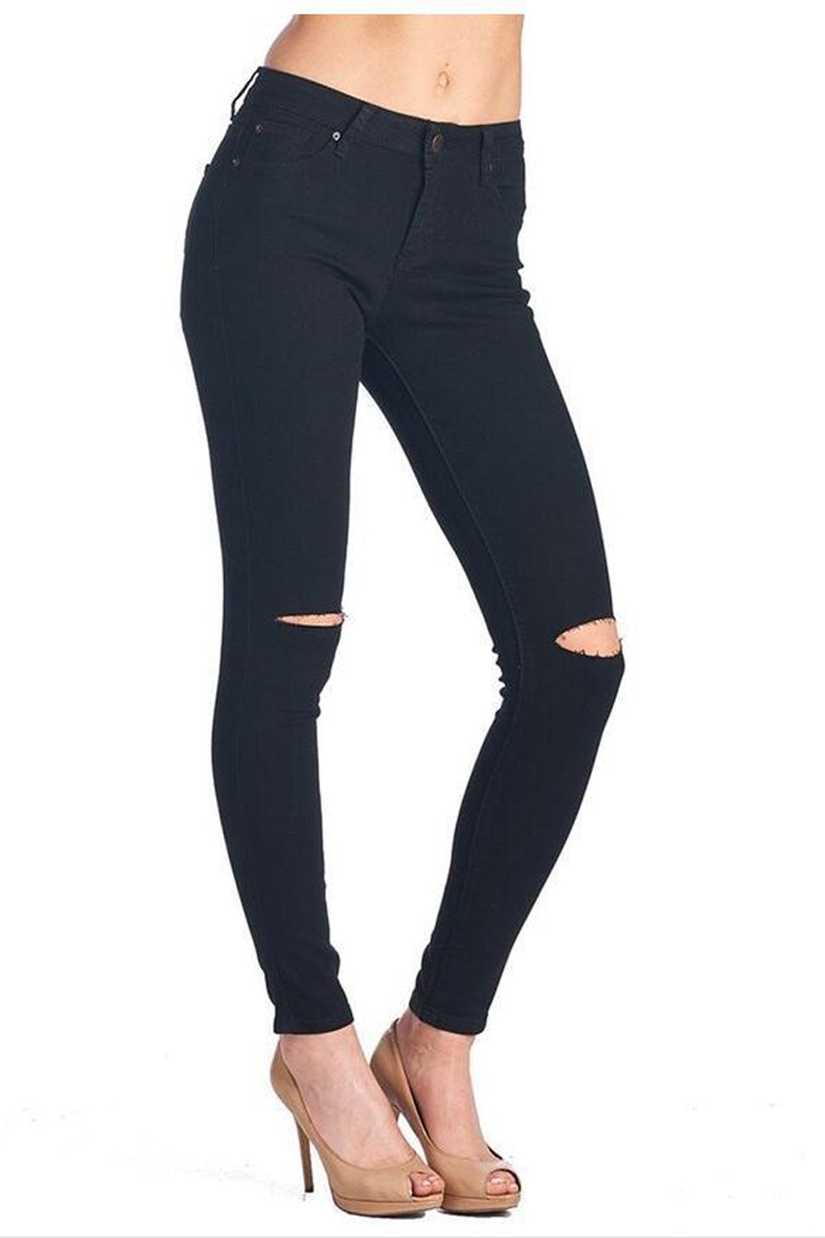 High Waist Cut Out Holes Solid Color Long Pencil Pants