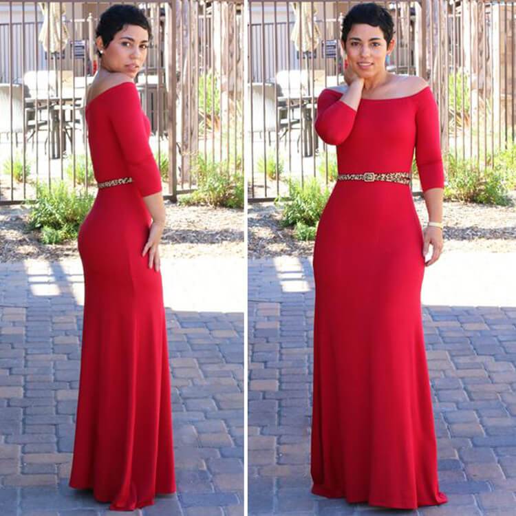 Off Shoulder 3/5 Sleeve Long Dress