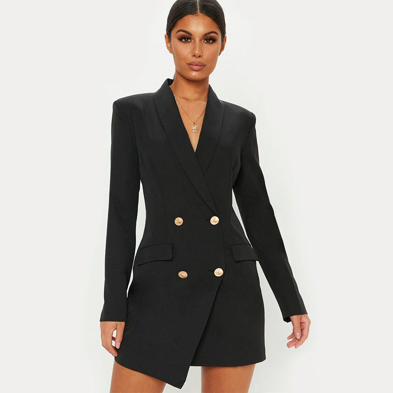 Plain Double Breasted Blazer Dress