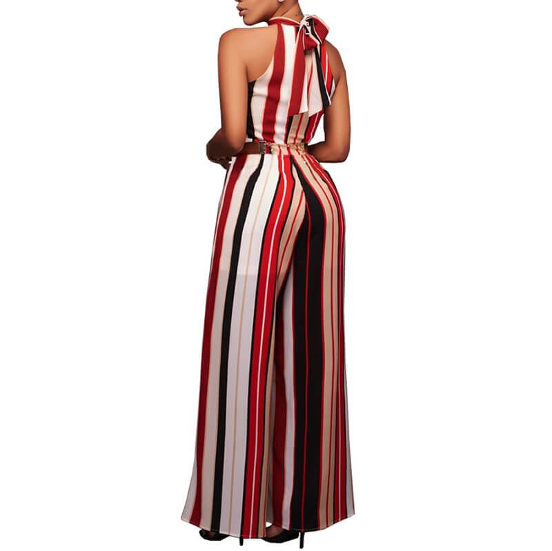 Stripes Cold Shoulder Wide Leg Jumpsuit