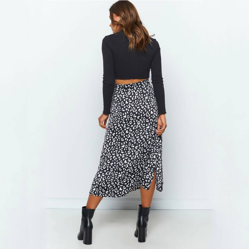 Sexy Leopard High Waist Loose Split Midi Dresses