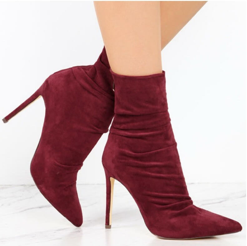 High Heel Suede Pointed Toe Calf Boots