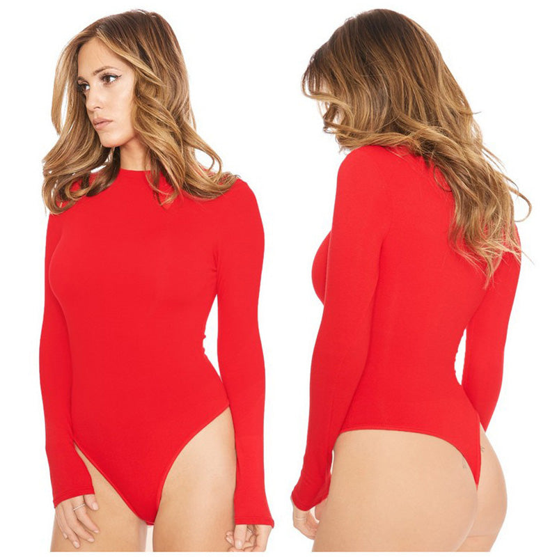 Sexy Stretch Long Sleeves O Neck Full Bodysuit