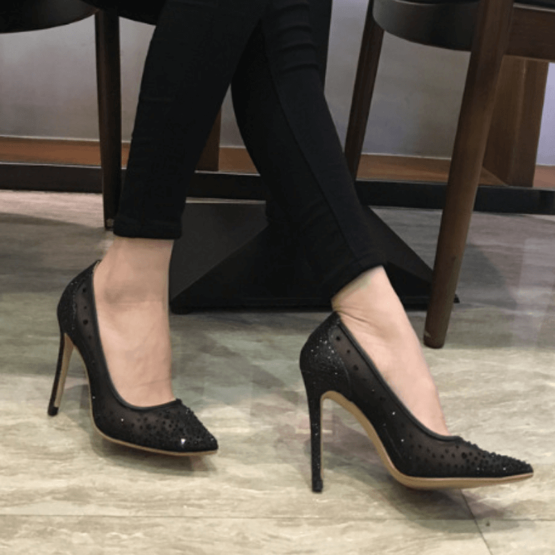 Mesh Rhinestone See Through High Heel Pumps