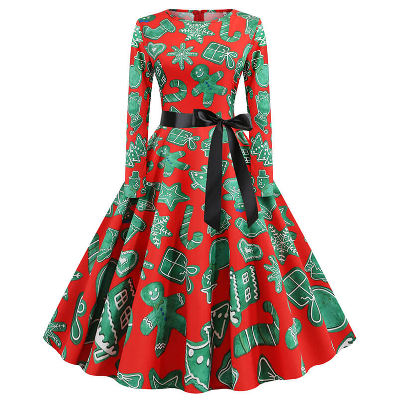 Retro Christmas Print A Line Swing Dress