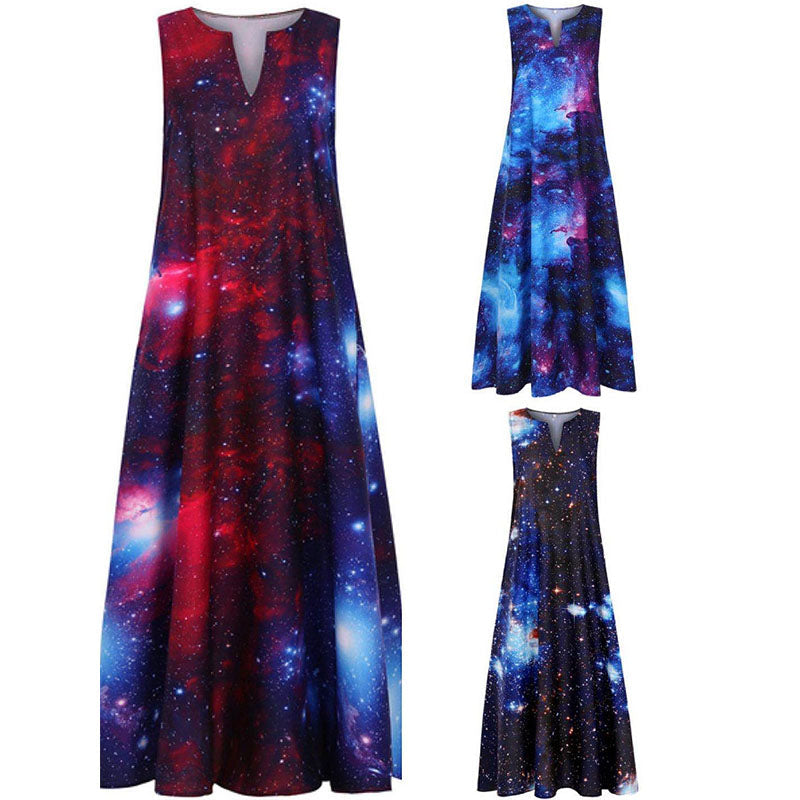 Sleeveless Galaxy Loose A Line Long Dress 