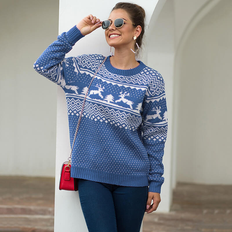 Reindeer Jacquard Christmas Knit Sweater