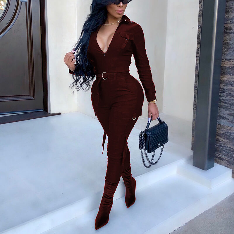 V-neck Bodycon Hige Waist Skinny Jumpsuit