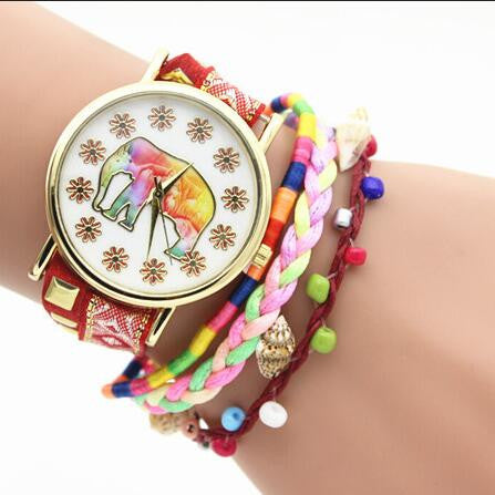 Elephant Print Colorful Strap Watch