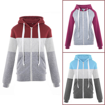 Pullover Drawstring Colorblock Zipper Hoodies