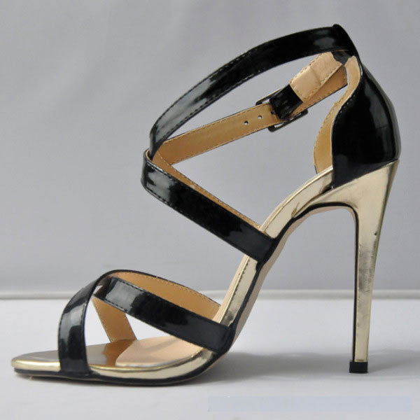 Patent Leather Sexy Cross Buckle Sandals