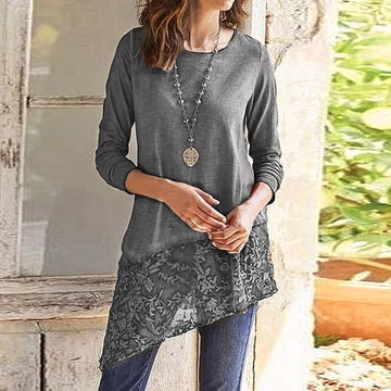 Irregular Lace Scoop Long T-shirt