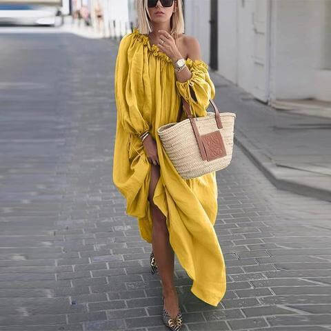 Slash Neck Plus Size Loose Ankle Length Dress