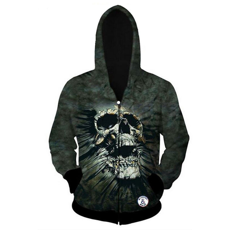 Digital Printing Green Skull Threads Hoodie