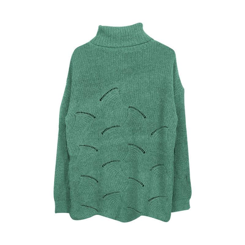 Hollow Out Turtleneck Pure Color Knit Sweater