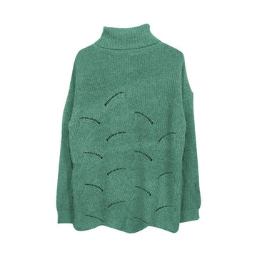 Hollow Out Turtleneck Pure Color Knit Sweater