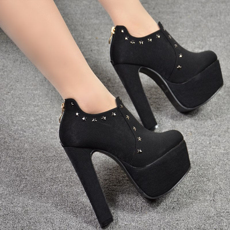 Zipper Rivets Decorate Platform Super High Heels Ankle Boots