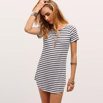 Short Sleeves Stripe Irregular Short Dress