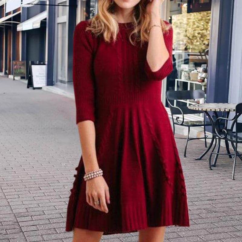 Cable Knitted Sweater A Line Dress