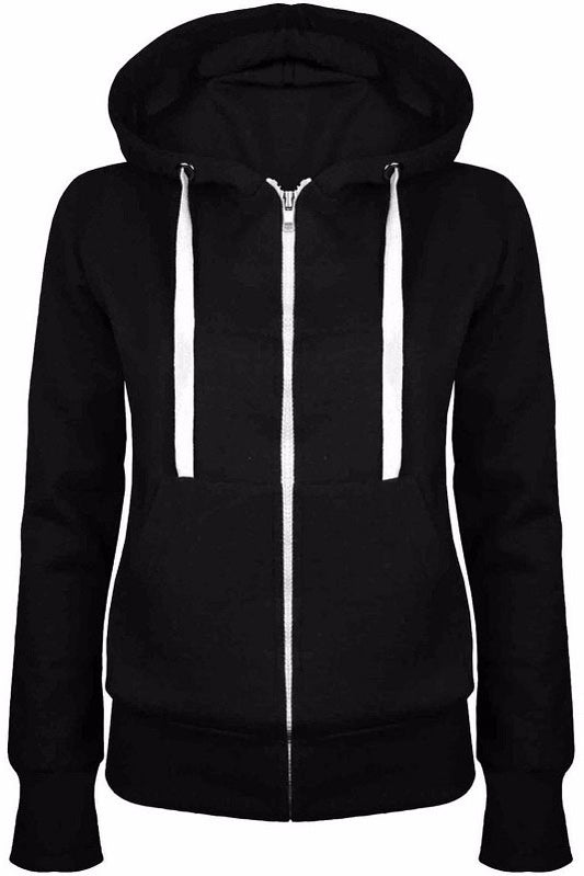 Solid Color Zipper Drawstring Slim Hoodie